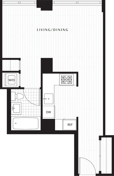 Floor plan for studio, 1 bath, 486 sqft